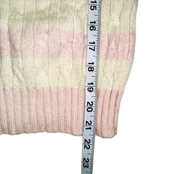 Hawick Cashmere V-Neck Cable Knit Stripe Pink Cream Sweater MEDIUM - Picture 6 of 6